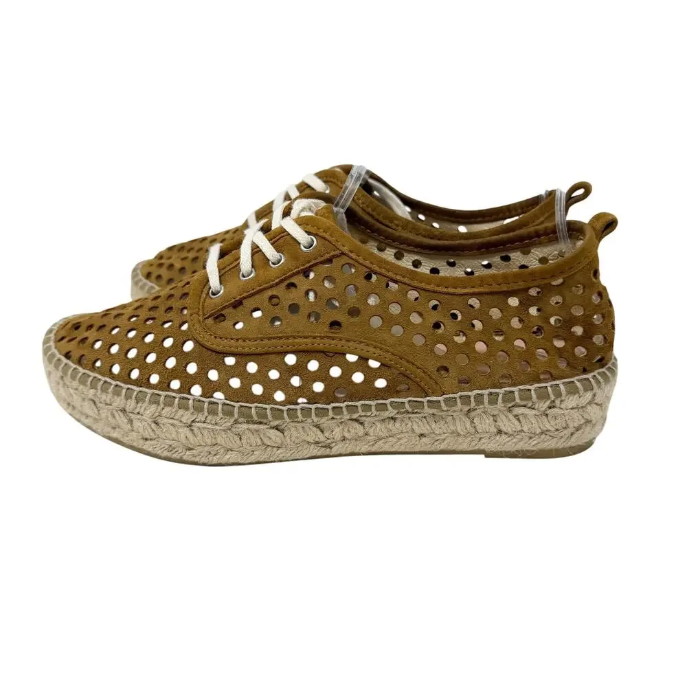 Loeffler Randall Tan Perforated Suede Espadrille Sneakers Women's EU 38/US 7.5